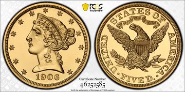 1906 $5 PR66CAM
