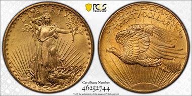 1908 $20 No Motto MS66+ 