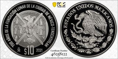 2021-Mo 10 Peso Foundation of Tenochtitlan 700th Anniversary PR69DCAM