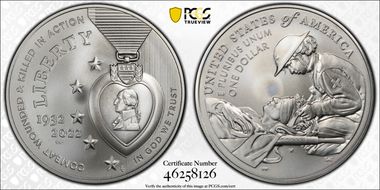2022-W $1 National Purple Heart Hall of Honor First Strike MS69