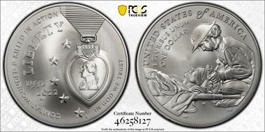 2022-W $1 National Purple Heart Hall of Honor First Strike MS69