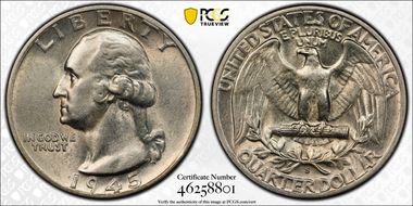 1945-S 25C DDO FS-101 AU58