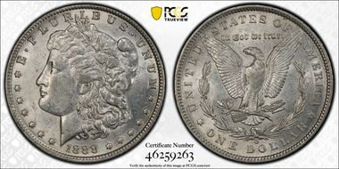 1888-O $1 VAM 4, Hot Lips AU55