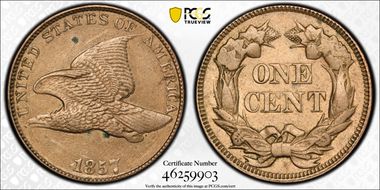 1857 1C Flying Eagle AU50