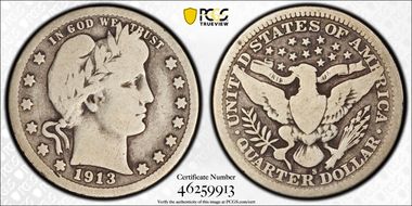 1913-S 25C VG8
