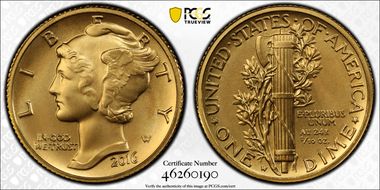 2016-W 10C 100th Anniversary Gold SP70