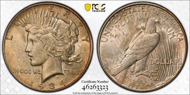 1934-S $1 AU58+ 
