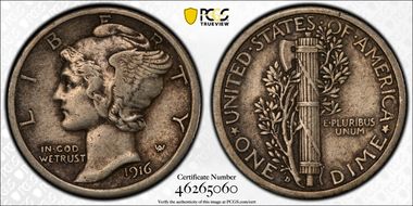 1916-D 10C XF45
