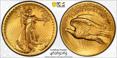 1907 $20 High Relief, Wire Edge MS64