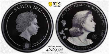 2022 $5 Princess Grace of Monaco Black Proof PR70DCAM