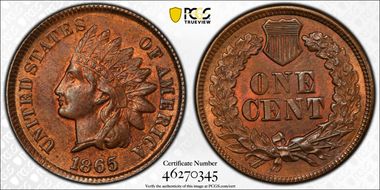 1865 1C Plain 5 MS64RB