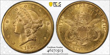 1890-CC $20 AU58