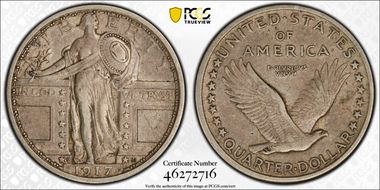 1917-D 25C Type 1 XF45