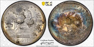 1875-CC T$1 Chopmarked AU58