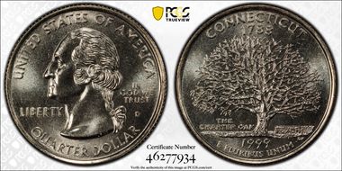 1999-D 25C Connecticut MS68