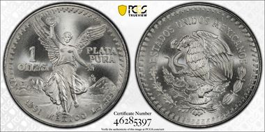 1991-Mo Onza Libertad Ag T1 - PLATA PURA MS69