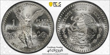 1991-Mo Onza Libertad Ag T1 - PLATA PURA MS68