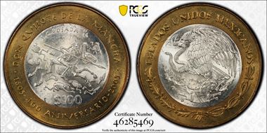 2005-Mo 100 P 400th Ann Don Quijote KM-705  Ag / AlBr MS64