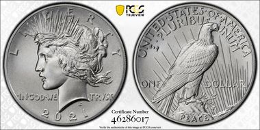 2021 $1 Peace Dollar 100th Anniversary MS70