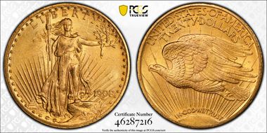 1908 $20 Motto MS64