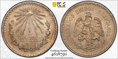 1919-M Peso KM-454  Ag AU58