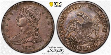 1839 50C Capped Bust AU50