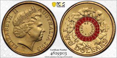 2015 $2 Lest We Forget Colorized MS66