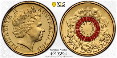 2015 $2 Lest We Forget Colorized MS66