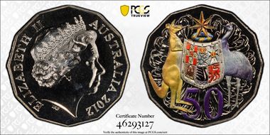 2012 50C Coat of Arms Colorized MS69