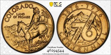 1976-D Medal D1976-1d Gilt-Copper Colorado Centennial MS66