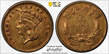 1856 G$1 Slanted 5 AU50