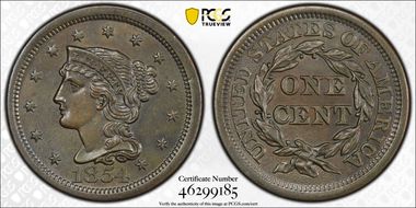 1854 1C Newcomb 6 MS62BN