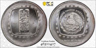 1996-Mo 5 Peso Hacha Ceremonial MS67