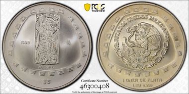1998-Mo 5 Peso Jaguar KM-663  Ag MS69