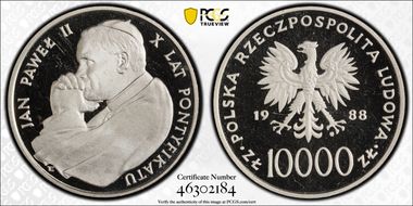 1988 MW 10000 Z John Paul II 10th Ann. Ag PR68DCAM