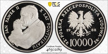 1988 MW 10000 Z John Paul II 10th Ann. Ag PR68DCAM