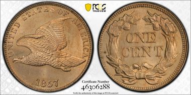 1857 1C Flying Eagle MS65