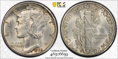 1928-S 10C Large S, FS-501 MS63