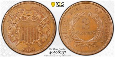 1864 2C Large Motto MS64BN
