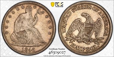 1846 50C Tall Date AU50