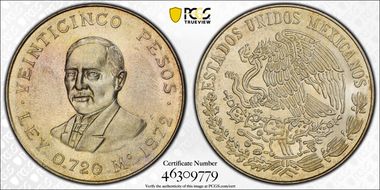 1972-Mo 25 Peso Juarez KM-480  Ag MS63