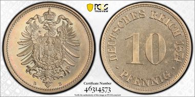 1874-D 10 Pfg J-4 PR66
