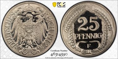 1912-F 25 Pfg J-18 PR67DCAM