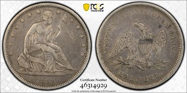 1839 50C WB-5 Drapery VF20