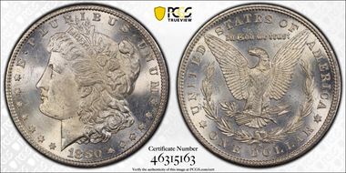 1880-S $1 VAM 10, 8/7 Crossbar MS63