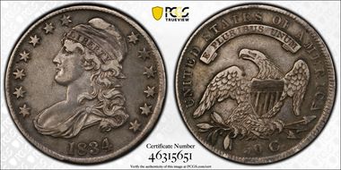 1834 50C Large Date, Small Letters VF30