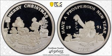 1990-1991-RM 1 oz Mickey's Holiday Treasure Ag PR68DCAM