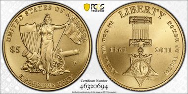 2011-P $5 Medal of Honor MS70