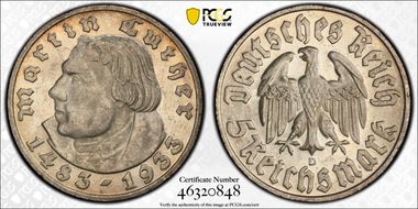 1933-D 5 Mk Luther J-353 MS62