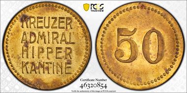 No Date Tk 50 Pfg Menzel-38077.5 Brass Admiral Hipper MS64